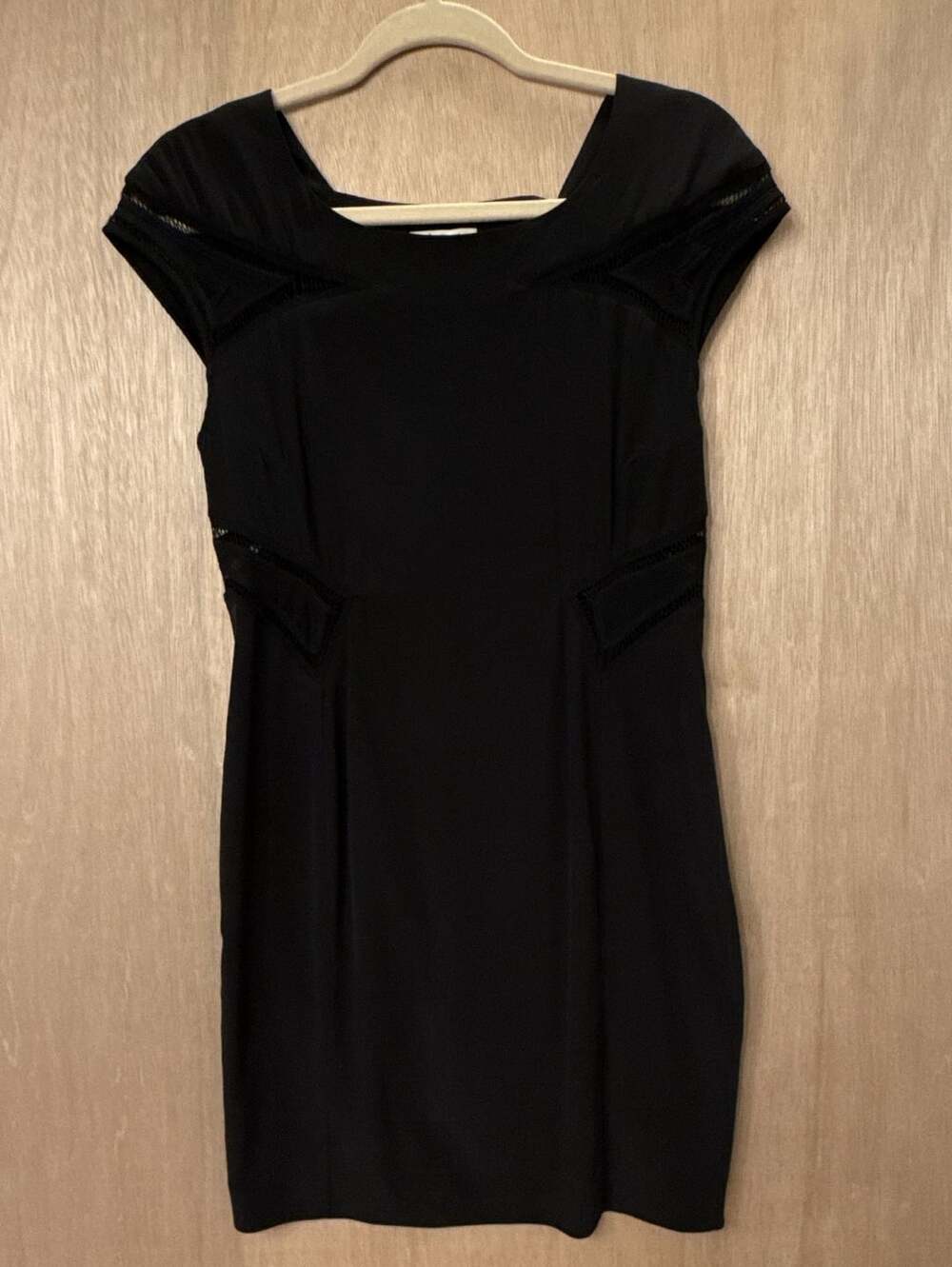 Helmut Lang Black Silk Blend Suture Embroidered Sheer Paneled Dress